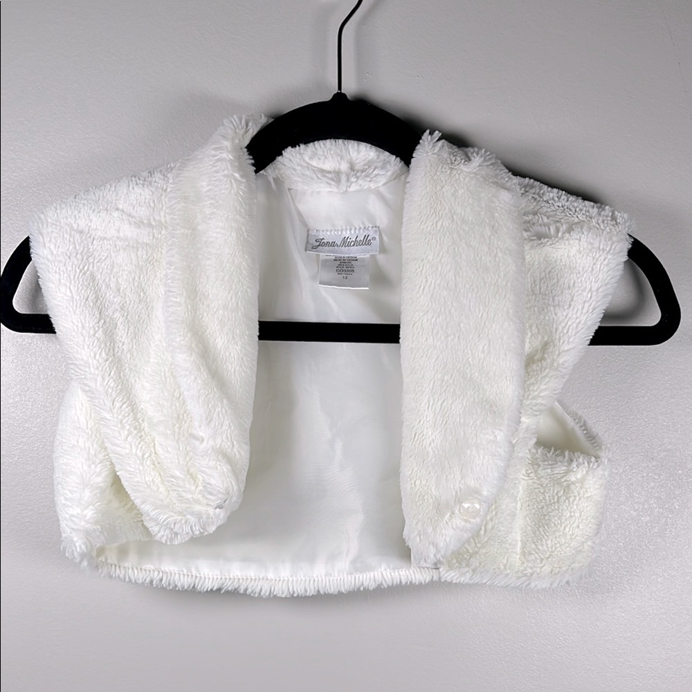 Jona Michelle Girl White Faux Fur Jacket Size 12